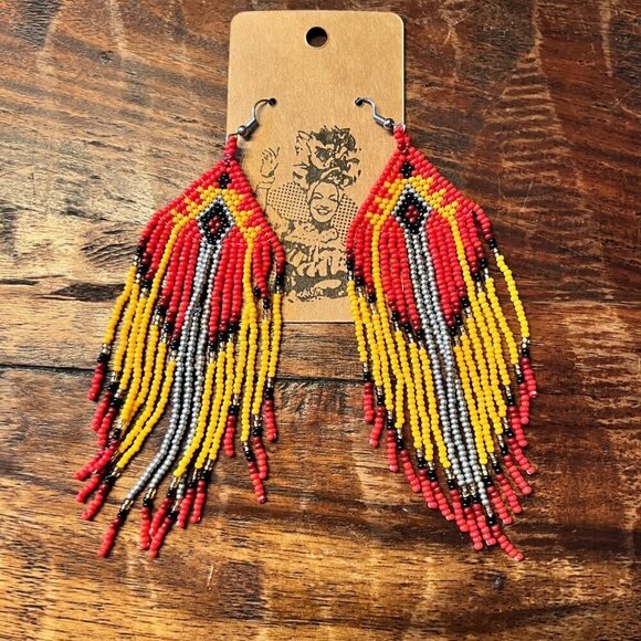 Hand Beaded Long Boho Fringe Earrings - Picture 3 of 6